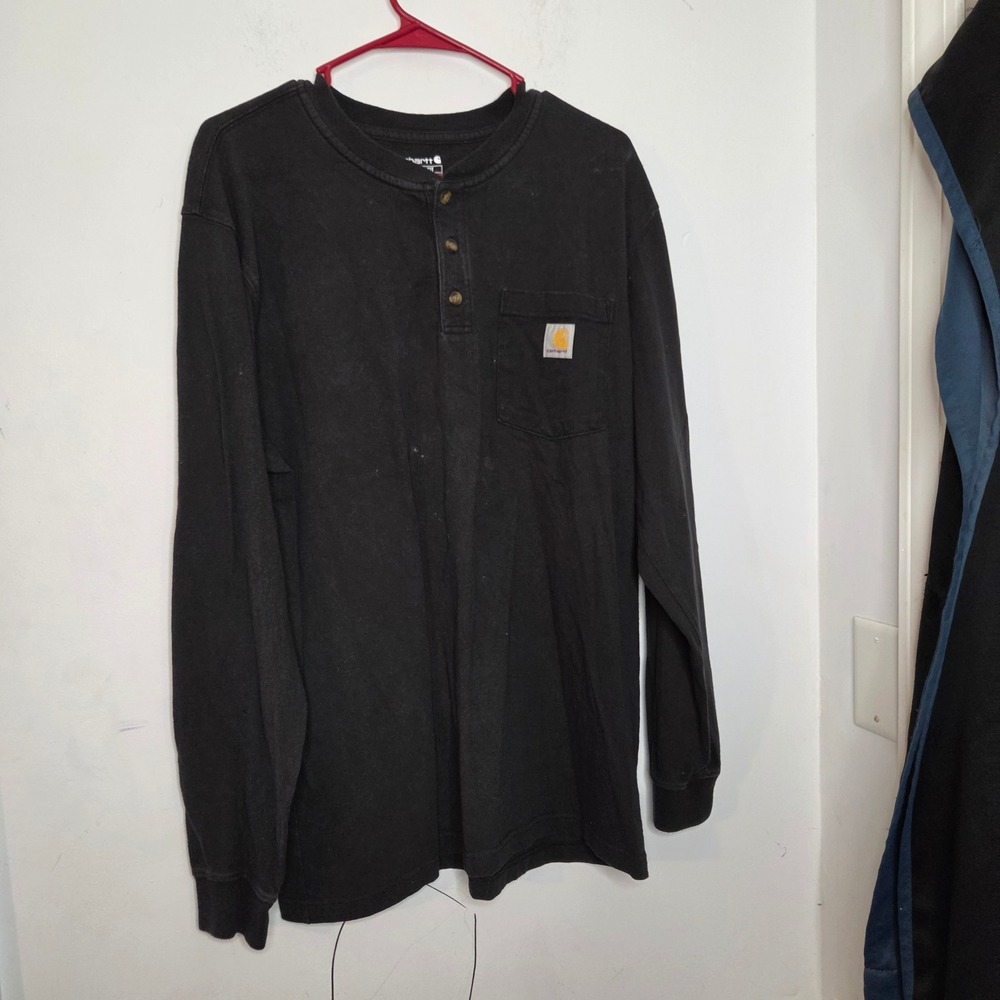 Carhartt Mens Loose Fit Long Sleeve Henley Pocket T-Shirt Black Medium K128